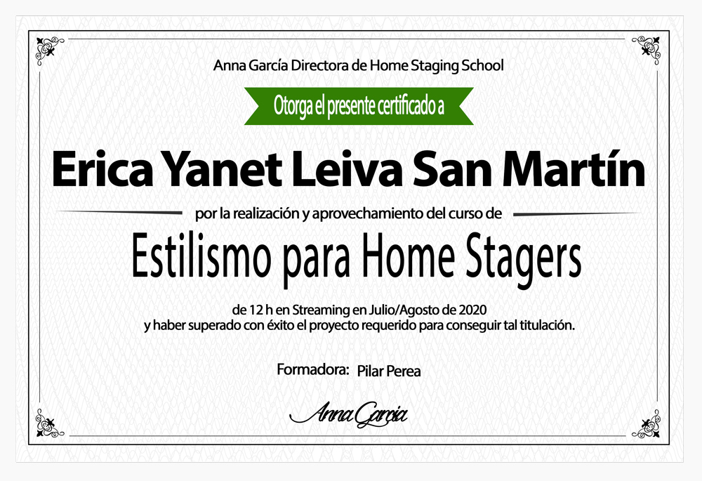 Certificado diploma ESTILISMO Erica Yanet Leiva San Martín. CasaStaging